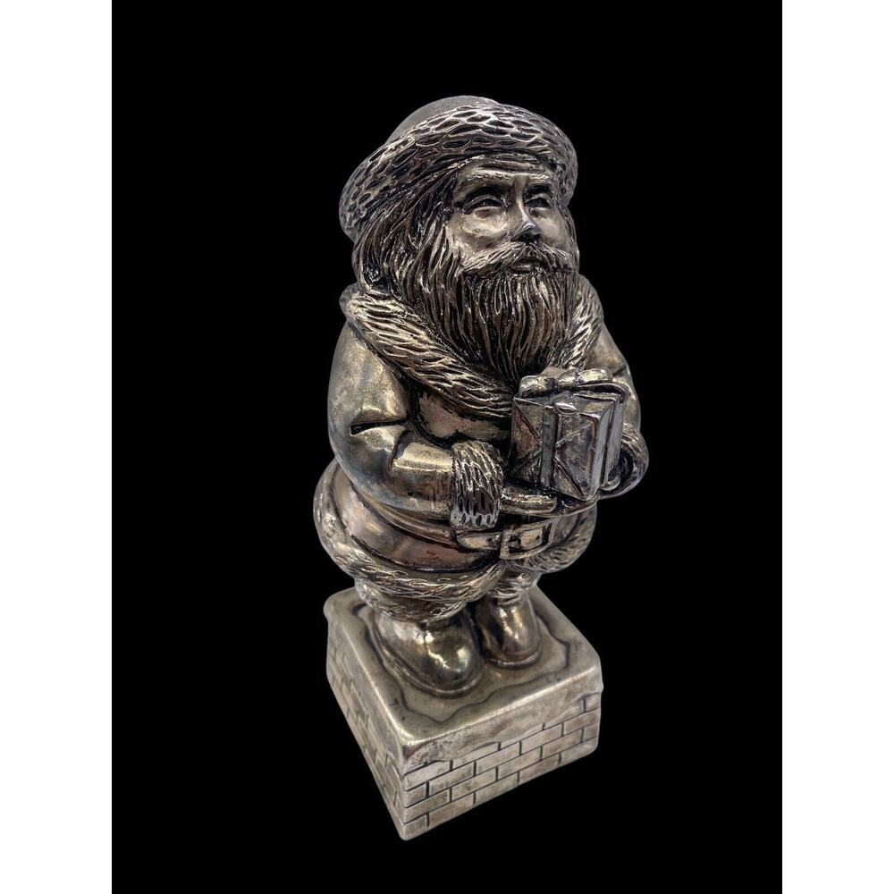 Santa Claus Wind Up Music Box Figurine Silver Plate Vintage Is Coming to Town